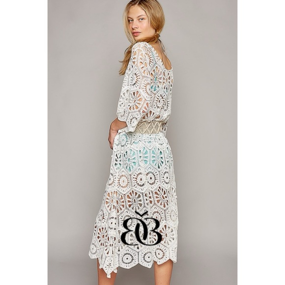 POL Off White Crochet Half Sleeve Flared Midi Dress - Picture 5 of 8